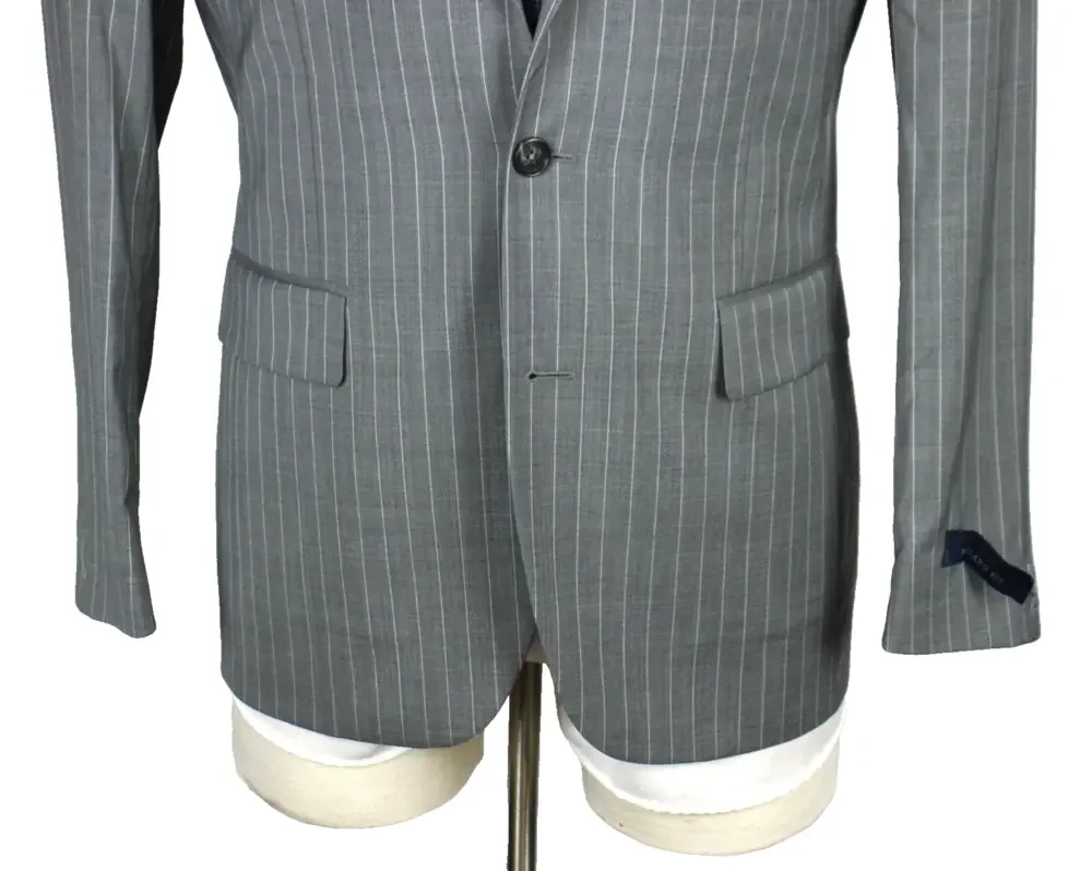 Brooks Brothers 1818 Milano Suit 38 R Mens Slim Fit Grey Stripe Wool 2 Piece